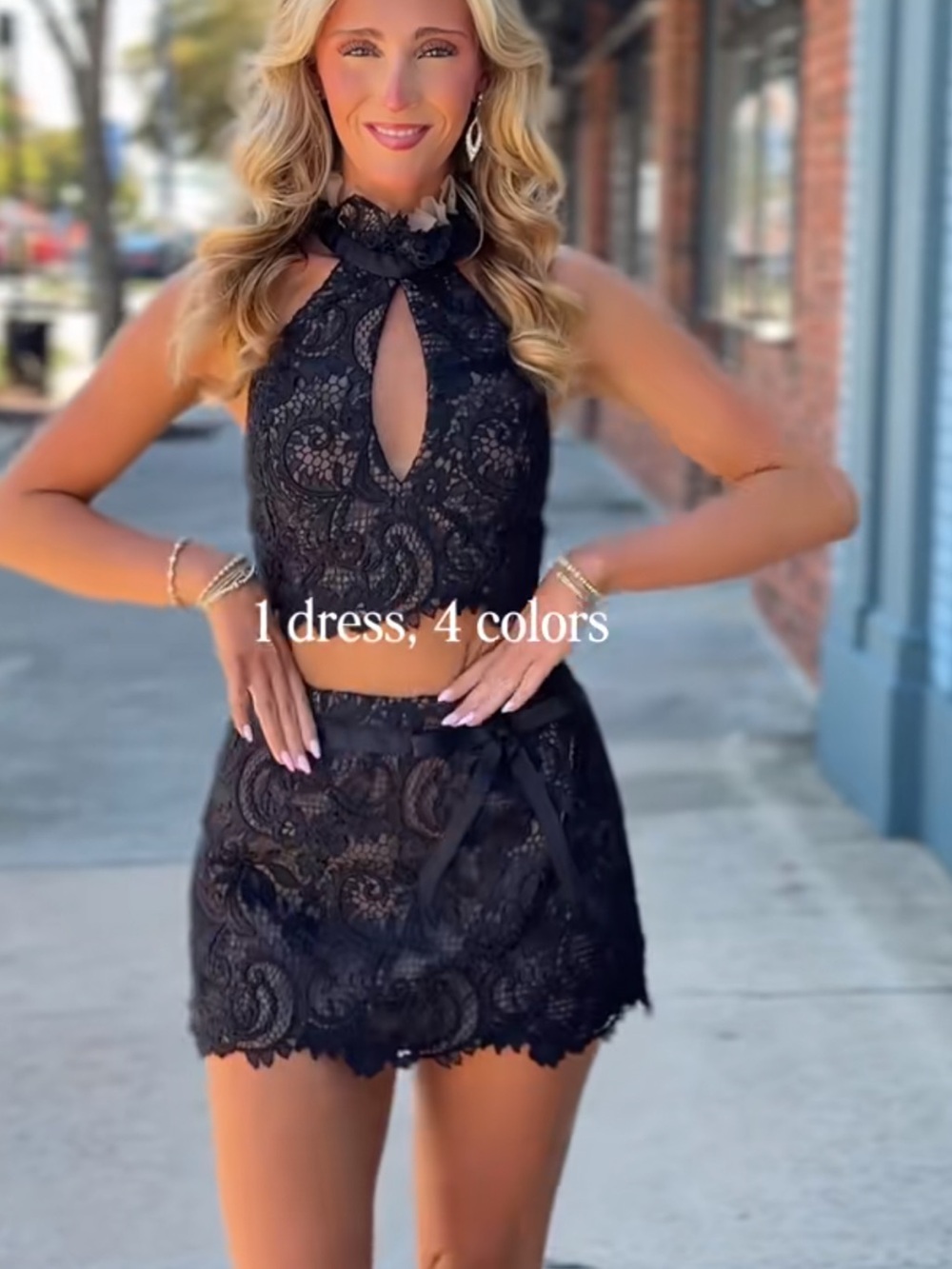 Sherri Hill Black Lace Halter Mini Dress